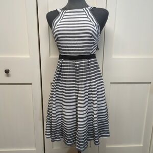 Eva Franco Anthropologie Saybrook Cotton Striped Fit & Flare Gray White Black 6